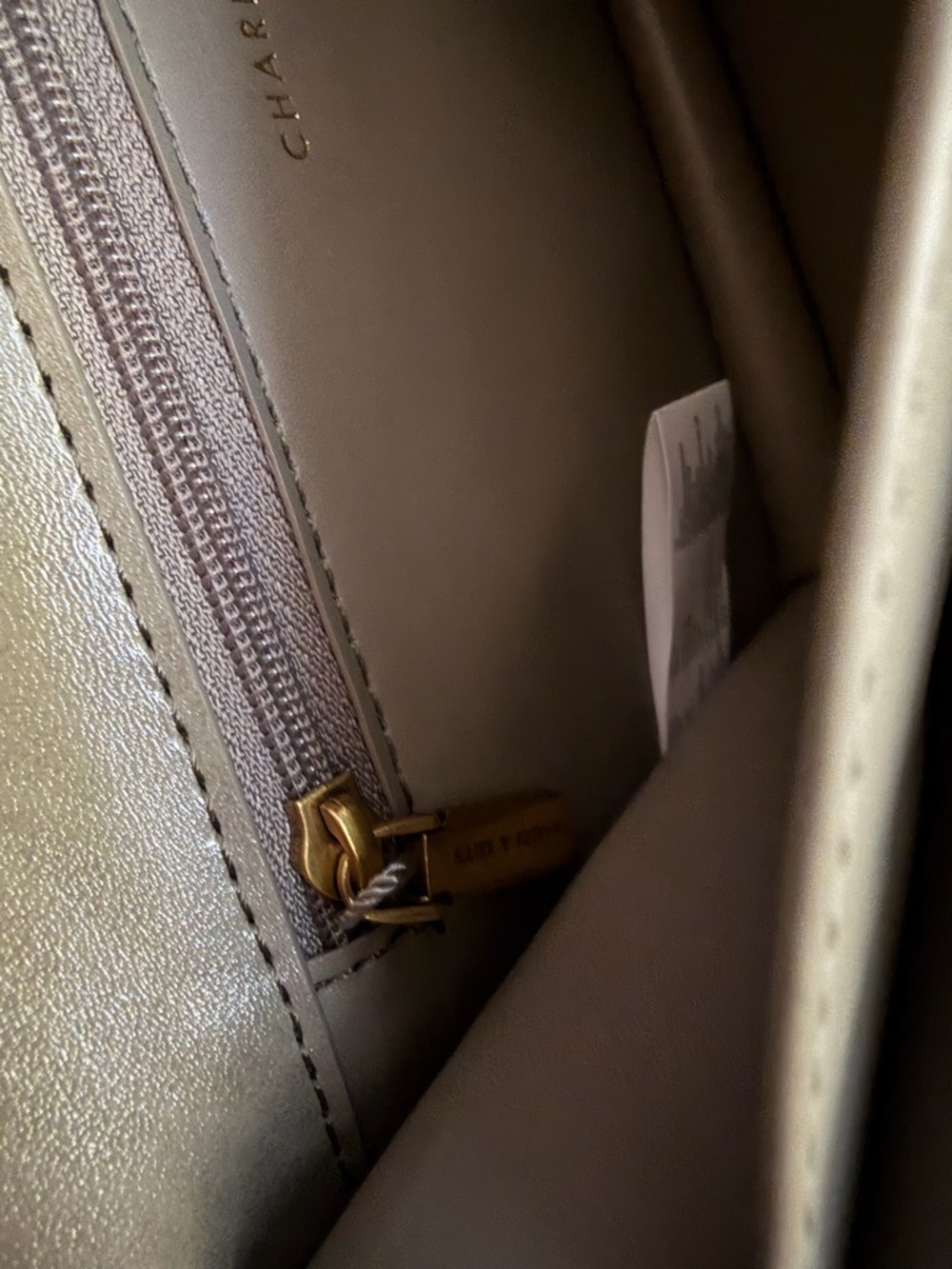 Charles & Keith Olive-Taupe Leather Crossbody with Gold Accent - Picture 5 of 7